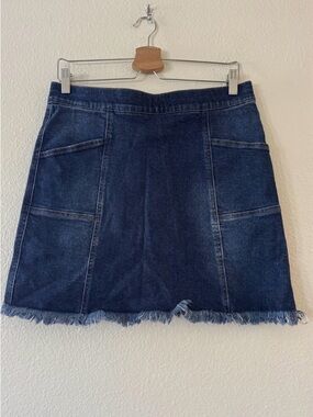 Multiples Dark Blue Denim Mini Skirt with Fringed Hem